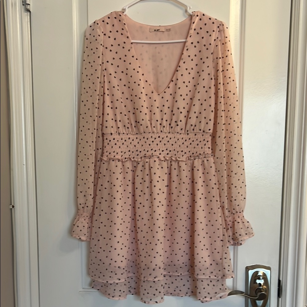 Francesca's Collections Pink Long Sleeve V-Neck Sundress